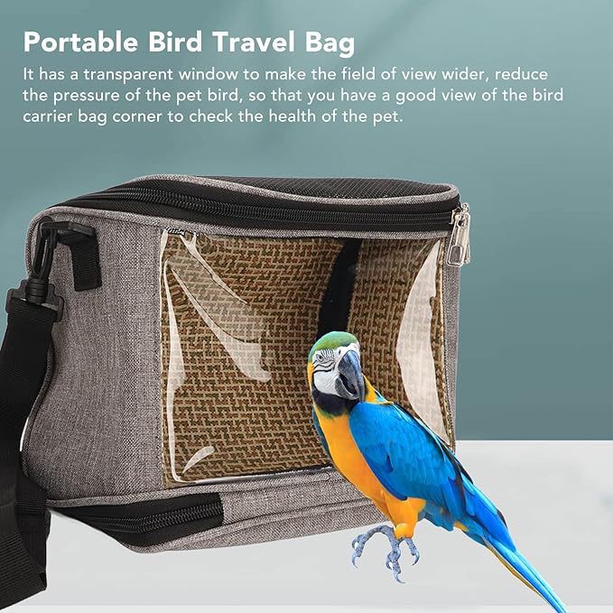 Bird Carrier Bag,Portable Travel pet Hamster Bag,Transparent Lightweight Breathable Parrot Travel Cage for Cockatiels Parakeets Small Bird Rat Guinea Pig Squirrel Carrier (Grey)