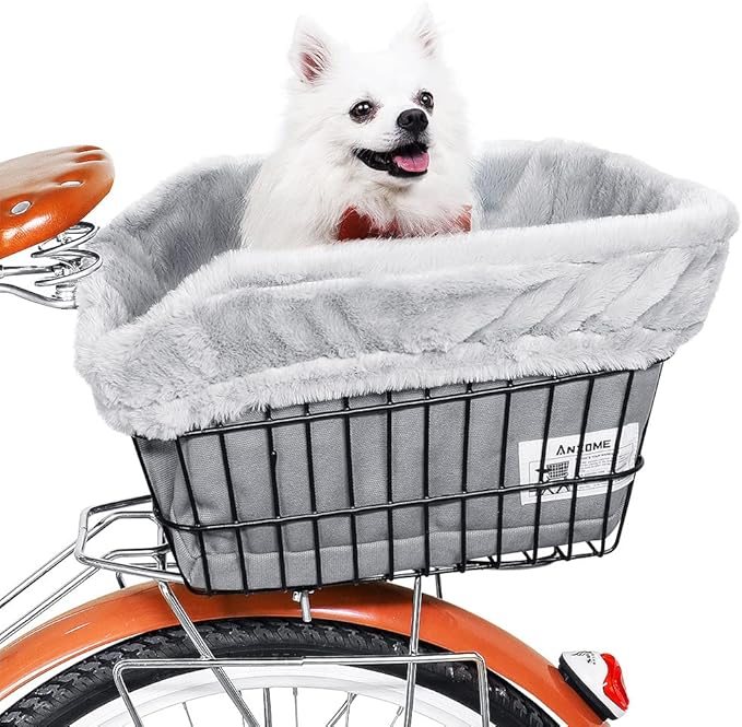 ANZOME Dog Bike Basket Liner (Liner Only), Soft Sherpa Padded Cover for Wire Bicycle Baskets, Warm Winter Pet Carrier Insert Bed with Durable Canvas & Elastic Fit (Grey)