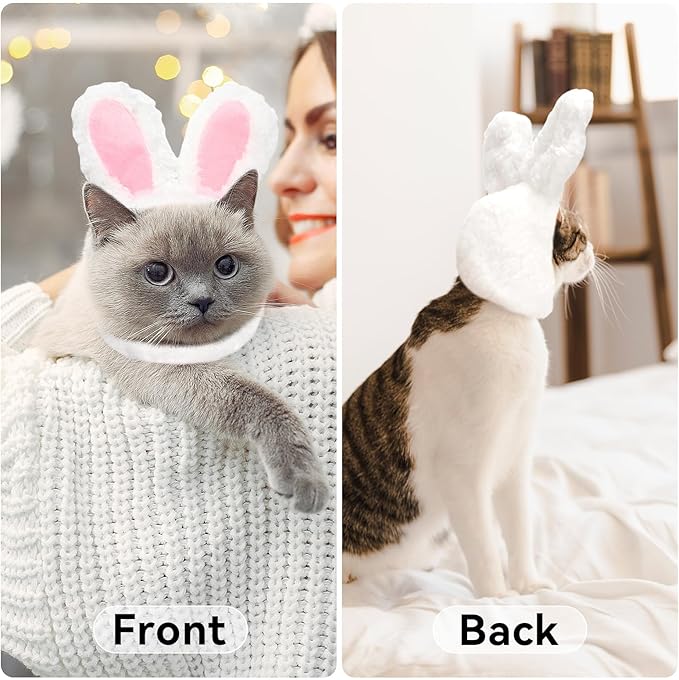 Cat Bunny Rabbit Ears Hat Costumes, Rabbit Ears for Dogs Party Costume Easter, Pet Accessory Cute Headwear, Easter Pet Costume for Cats Small Dogs Puppy (White)
