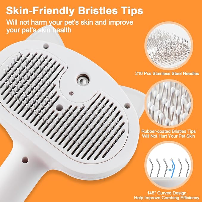 Pet Steam Brush for Dogs, 4 in 1 Cat Steam Brush for Long Short Haired, Self Cleaning Brush for Shedding, Metal Pet Misting Hair Comb with Handle for Grooming Kitten Dog(White)