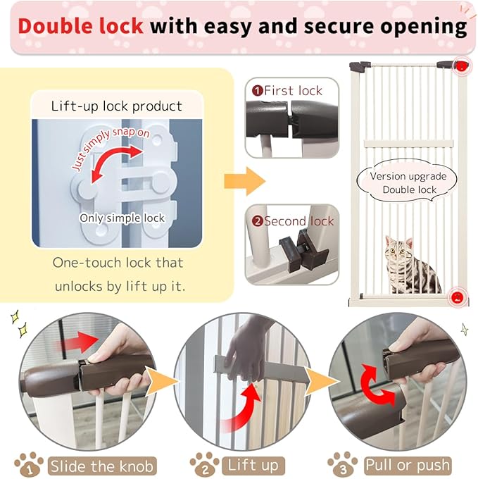 Lumizone Extra Tall Pet Gate 55.12" High Pressure Mounted 38.39"-59.24" Extra Wide (9 Sizes) 1.37" Gap for Cat Dog Stairs Doorway Hallway No Drilling Auto-Close (30.12"-59.24" W, Cream White)