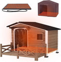 GUTINNEEN 44.6" L Large Heated Dog House Outdoor Insulated Winter Dog Kennel with Thermostat-Controlled Heating Pad, Chew-Proof Metal Frame and 6-Sided Insulated Liner for Large Dogs, Brown