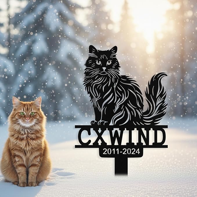 Custom Cat Grave Marker Outdoor, Personalized Metal Cat Memorial Grave Stake with Name and Date, Outdoor Waterrproof Cats Memorial Plaque