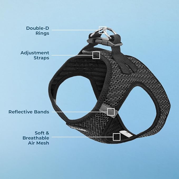 Best Pet Supplies Voyager Step-in Air Harness - All Weather Mesh, Reflective, No Pull Harness for Dogs, Cats - Secure with Hook & Loop Fastener, Buckle, Double D-Rings - Gray 2-Tone, M