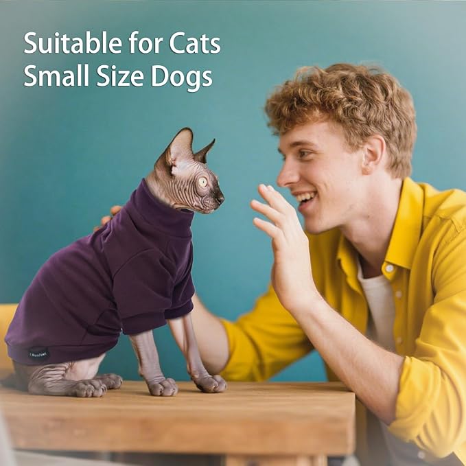 Sphynx Cat Sweater Hairless Cat Clothes Sweater Shirt Soft Warm Long Sleeves Pullover Pet Clothes Pajamas Dog Cloth for Small Dogs Jumpsuit Pet Sweaters (Dark Purple, 2XL)