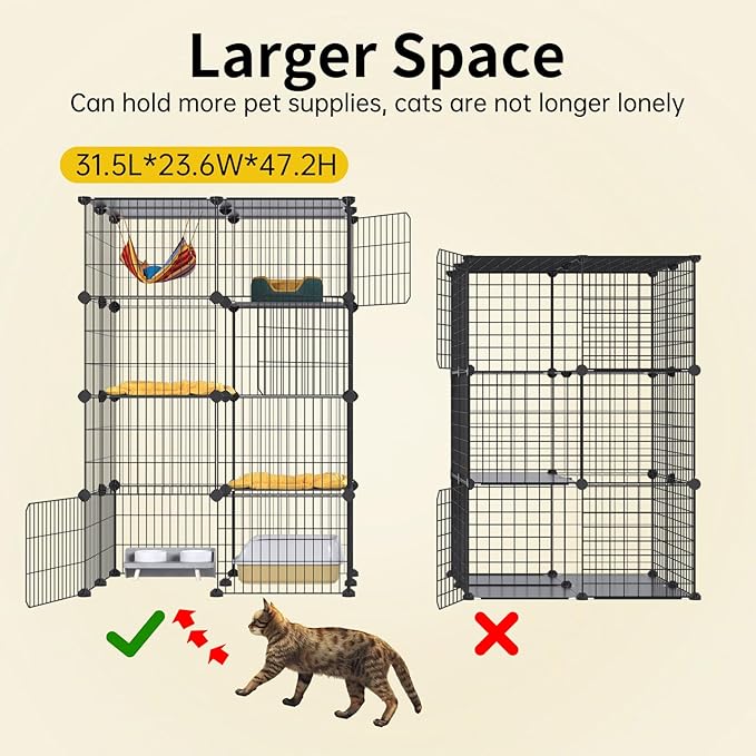Oneluck 4-Tier Large Cat Cages ，47.2 Inch Enclosures Indoor, Catio,DIY Cat Playpen Detachable Metal Wire Kennels Cat Crate Exercise Extra Place Ideal for 1-2 Kitty