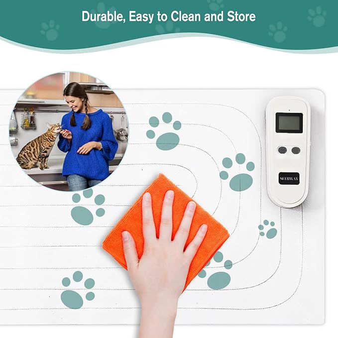 SEERWAY Scat Pet Shock Mat 2 Pieces in Different Size, Shock Pads for Dogs and Cats Training Indoor, Electric Repellent Mat Keeps Pets Off Couch, Sofa, Countertop, 3 Modes (60"x12"+22"x14")