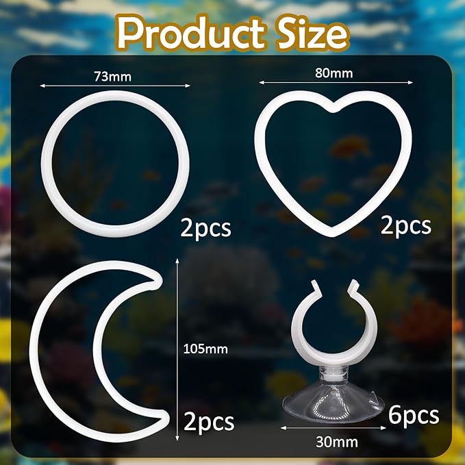 CAIJ 6Pcs Betta Exercise Ring with Suction-Cup, Betta Exercise Ring, Fish Feeding Ring, Aquarium Accessories, Betta Fish Enrichment Toys (Moon & Heart & Round)