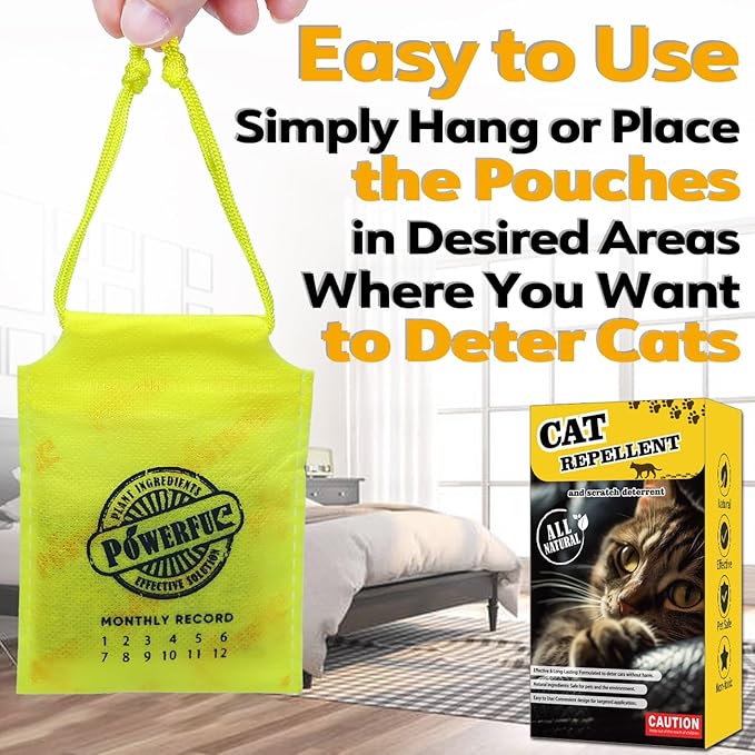 12 Pack Extra Strength Cat Repellent Pouches – Natural Cat Indoor Outdoor Odor Deterrent, Dual-Action Mint & Lemon Formula for Gardens, Furniture