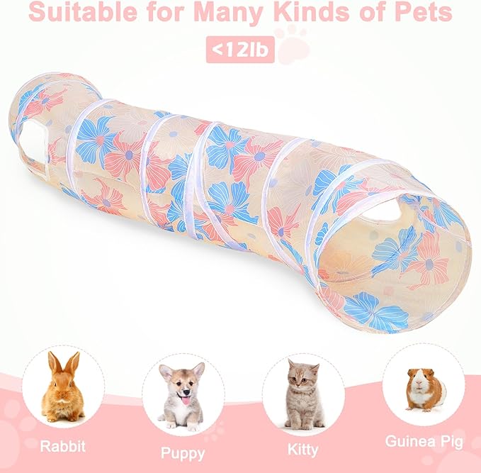 Glittme Cat Tunnel - S-Shape Peekaboo Cave with Toys, Foldable Tubes for Indoor Cats, Rabbits, Puppies, Guinea Pigs