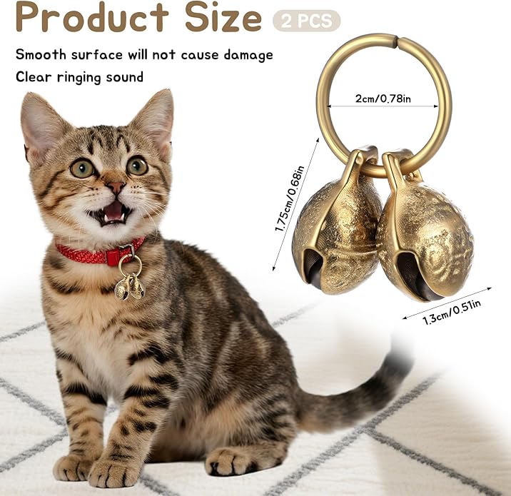 2 Pcs Bell for Cat Collar Copper Bells for Collar Pet Tracking Vintage Anti-Theft Bell Durable Brass Collars Charms for ID Pendant Tag Pet Supplies Christmas Gifts