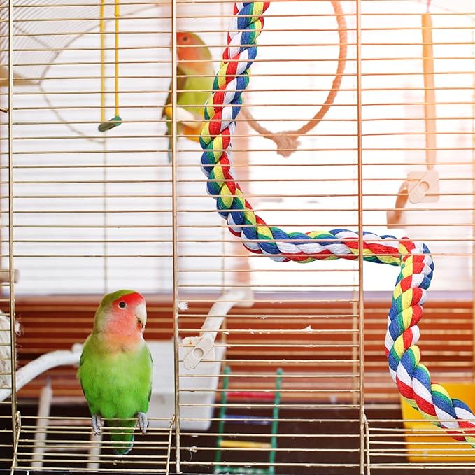 Colorful Bird Rope Perch Stand, Birdcage Swing Spiral Toys, Bird Climbing Standing Bungee Rope Perches Chew Toys Cage Accessories for Cockatiels Parrots Birds (24 inch /60 cm)