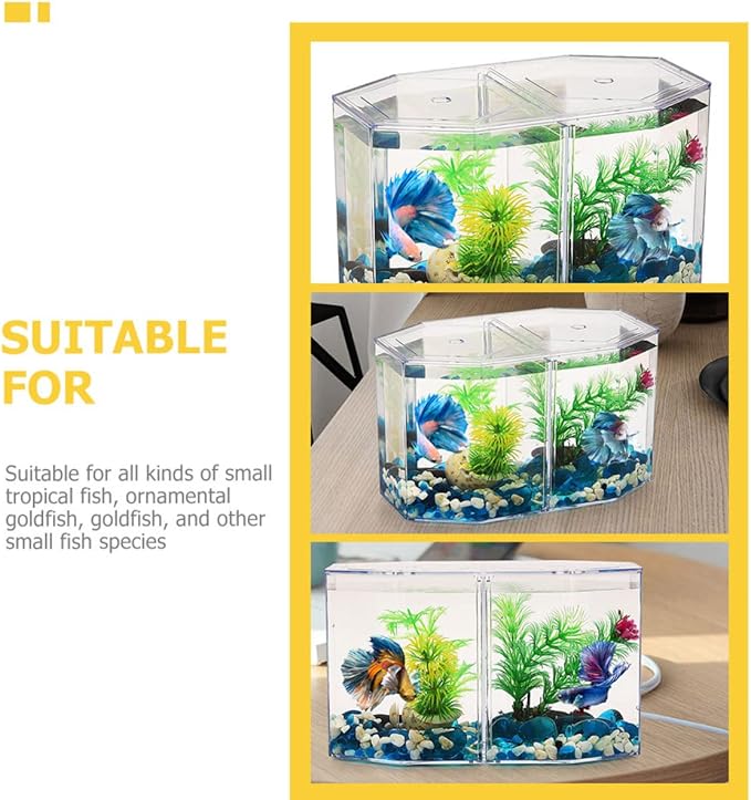 Mipcase 2pcs Transparent Box for Fish Dual Chamber Tank Removable Partition Easy to Clean Aquarium Incubator for Betta Guppy Fish Fry