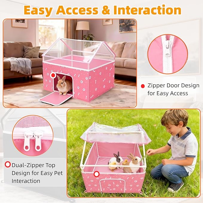 Cat Playpen, Puppy Playpen Small Dog Pet Crate Tent Cage Indoor & Outdoor, Cat House Enclosure Kennel Dogs/Cats/Rabbits/Hamster (Pink)