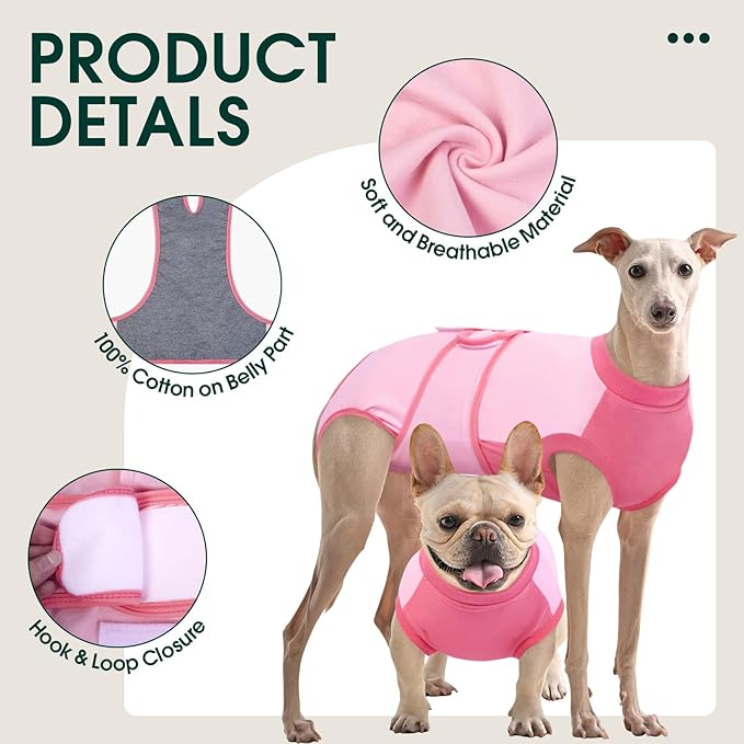Kuoser Recovery Suit for Dogs, Soft Dog Spay Suit for Female Surgery Recovery, Breathable Dog Neuter Recovery Suit Male, Anti Licking Dog Onesie for Abdominal Wounds Cone Alternatives, Pink M