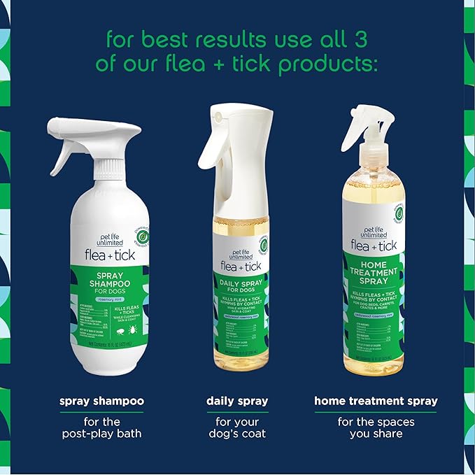 Pet Life Unlimited Flea & Tick Spray for Home, 16 oz, Plant-Based Indoor Prevention and Treatment for Dogs, Kill & Repel Fleas, Ticks & Eggs, Protection for Carpet, Furniture & Bedding