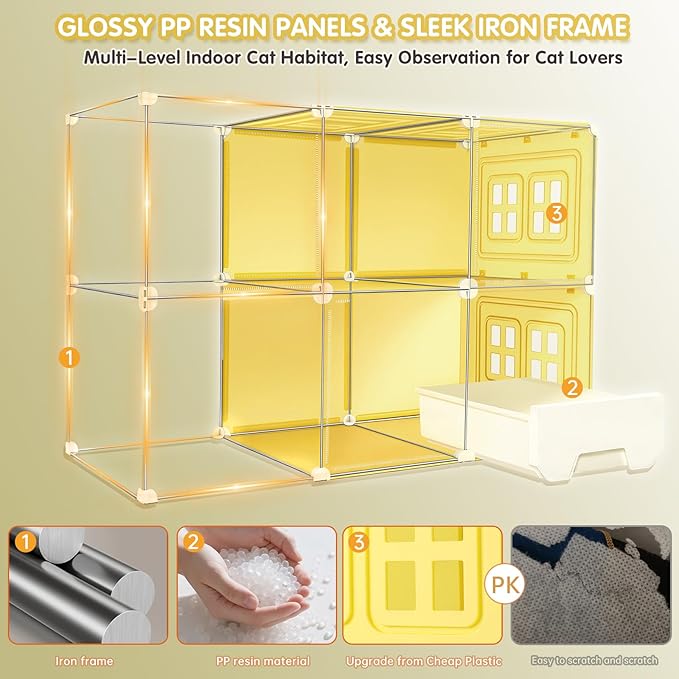 Cat Cage with Litter Box | Detachable Metal, Transparent Window, DIY Zones | Cat Enclosure Indoor Playpen for 1-3 Cats, Ferret, Small Animal Dog Cages 41" L x 18" W x 28" H