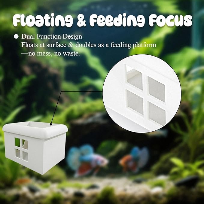 White Floating Betta Fish Hideout with Window – 3D Aquarium Shelter & Breeding Box – Surface Feeding Platform & Cave Rest Spot – Compact Fish Tank Decor (3.67"x2.87"x2.16")