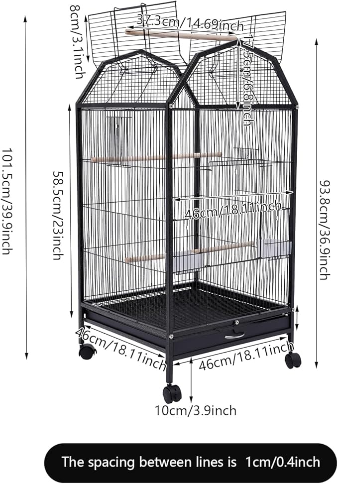Multi-Functional Bird Cage for Indoor Use, 18x18x40inch Iron Aviary with Removable Tray, Skylight & 5 Doors – Ideal for Parakeets, Budgies, Canaries & More