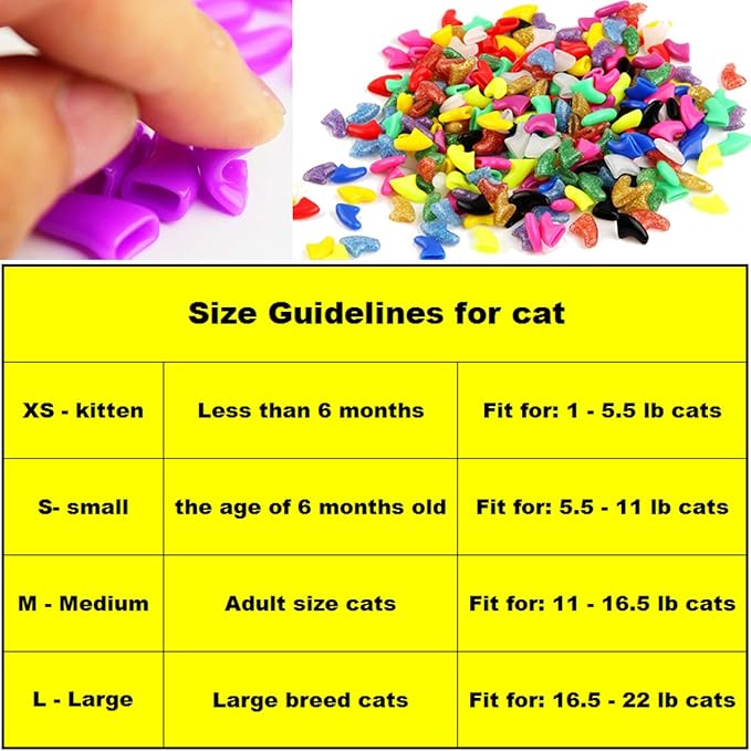 VICTHY 140pcs (14 Colors) Cat Nail Caps, Cat Claw Covers Cat Nail Covers with Adhesives and Applicators (Small)