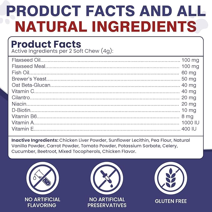 Flea and Tick Prevention for Dogs Chewable Omega Skin and Coat Chews for Dogs Natural Pet Oral Flea Chewables Increase Hair Shine Nutritional Supplements 200 Soft All Breeds Ages Chicken Flavor