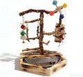 Wooden Bird Play Stand for Parakeets & Cockatiels, Natural Wood Perch Gym with Hanging Toys, Removable Metal Tray, Multi-Level Bird Playground for Small to Medium Birds