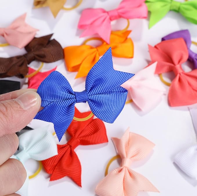 Puppy Dogs Hair Barrettes Bows with Rubber Bands,Hair Accessories Bow Pet Grooming Cute Pet Small Hair Bowkno