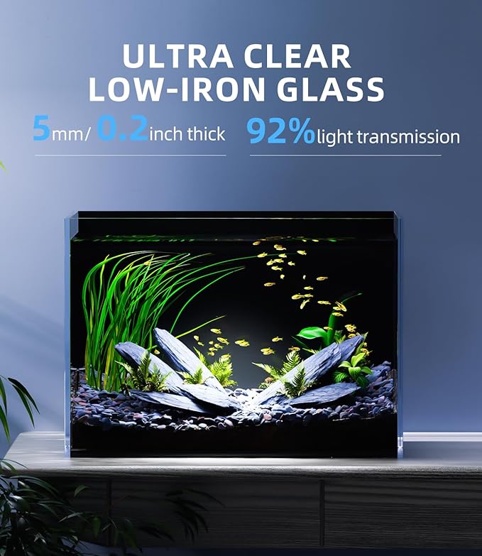 5 Gallon Glass Fish Tank Ultra Clear Rimless Aquarium, Built-in Black Background Rectangular Tank