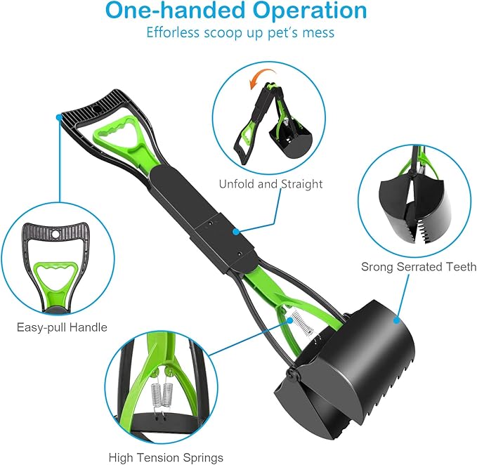 UPSKY 23.6 Inches Pooper Scooper for Large Small Dogs, Folding Dog Poop Scooper, Sturdy Spring and Premium Materials，Easy to Use for Grass, Dirt, Gravel Pick Up Shovel Green