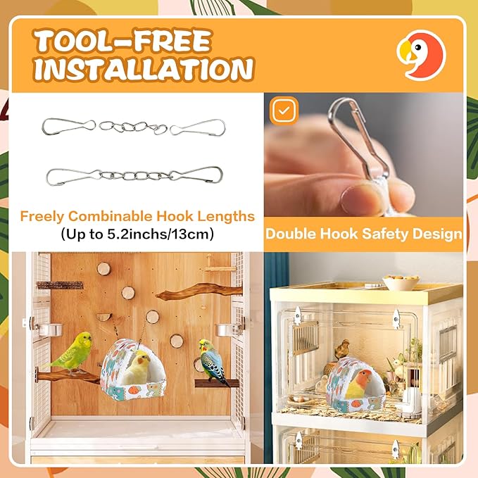 SUSOO Plush Warm Bird Bed - Hanging Bird Nest Snuggle Velvet Shed Tent Cage Fluffy Hut Winter Sleeping Hideaway Hammock House for Parrot Parakeet Conure Cockatiel Budgies Lovebird (White, M)