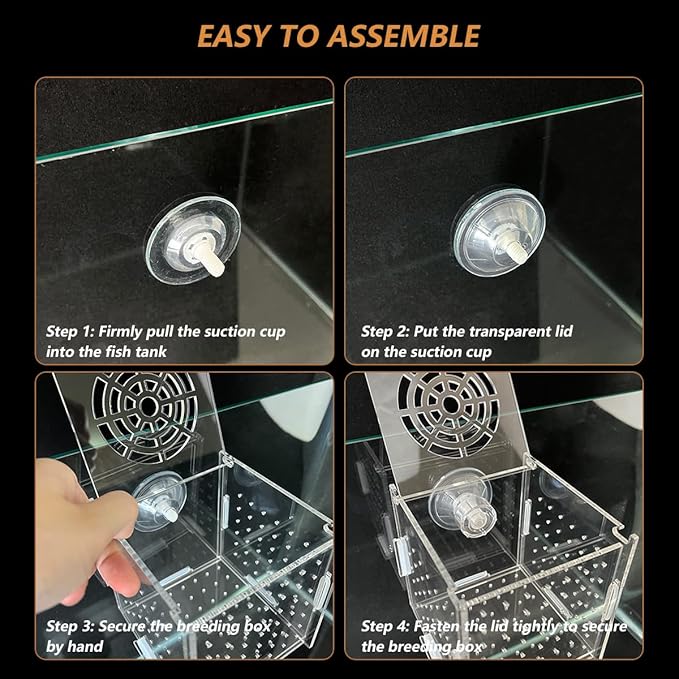 GKPONSX Acrylic Fish Breeding Box, Transparent Fish Isolation Box Hatchery Incubator with Suction Cups for Aquarium Fish Tank Guppy Shrimp Clownfish African Cichlids (4 * 4 * 4inch)