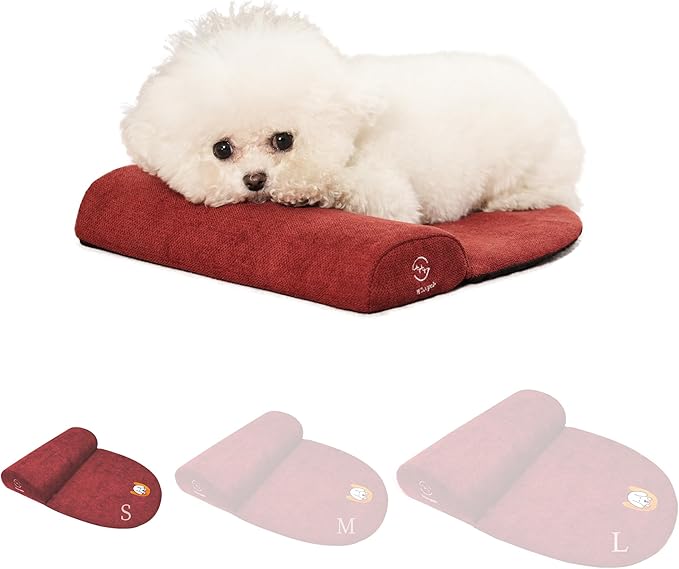 Dog and Cat Bolster Pillow for Small Dogs and Cats, Benefit for Cervical Vertebra and Neck, Easy to Carry When Traveling, with High Resilience Foam, Machine Washable Cover (Red, Small)
