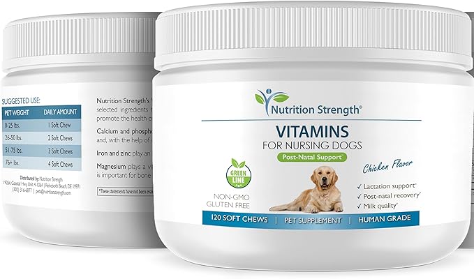 Vitamins for Nursing Dogs to Support Lactation and Post-Natal Recovery, Promote Milk Quality and Healthy Puppies with Calcium, Phosphorus, Magnesium and Zinc, 120 Soft Chews