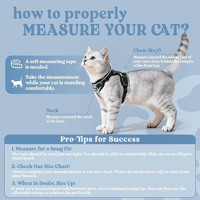 rabbitgoo Cat Harness and Leash for Walking, Escape Proof Soft Adjustable Vest Harnesses for Cats, Easy Control Breathable Reflective Strips Jacket, Doodle Gray,S