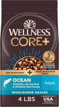 Wellness CORE+ Adult Dry Dog Food with Freeze Dried Pieces, Wholesome Grain Kibble+, Natural, High Protein, Chicken Free, Whitefish, Herring, and Salmon Recipe, 4 lb Bag