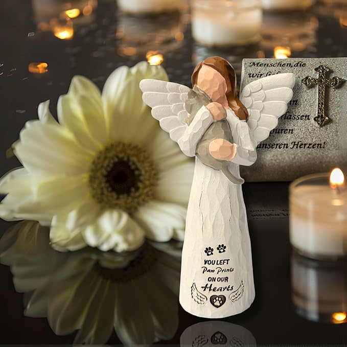 Cat Memorial Gifts for Loss of Cat, Pet Memorial Gifts for Cats, -Cat Statue Sculpted Hand-Painted Angel Figurines – Loss of Cat Sympathy Gift, Pet Loss Sympathy Gift, Cat Remembrance Gifts(Grey)