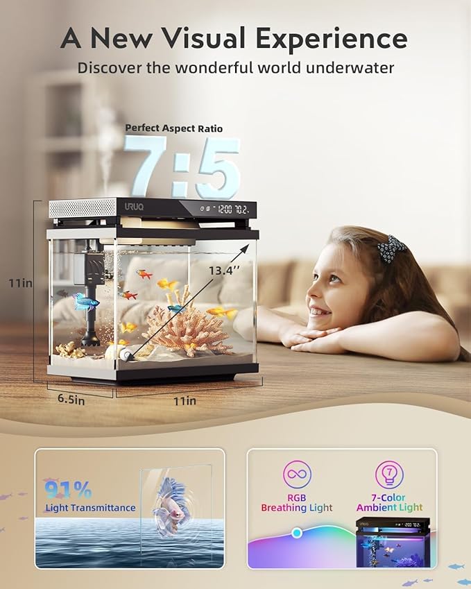 2 Gal Fish Tank Betta Aquarium Kit Aroma Black & 25W Aquarium Heater