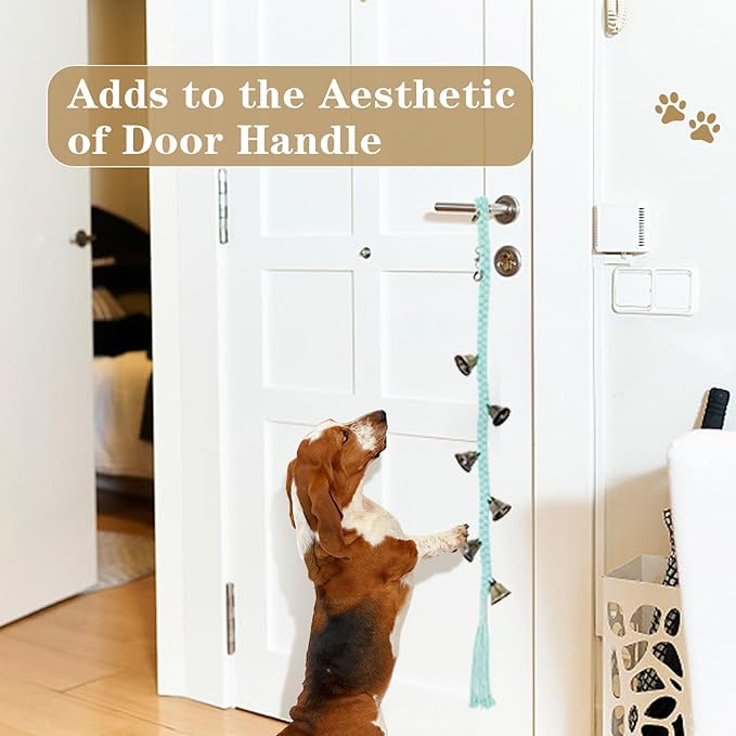 2 Pack Dog Bells for Door Potty Training, Handwoven Cotton Rope Dog Doorbell with 6 Extra Loud Bells, Adjustable Dog Door Bells for Small Medium Large Dogs to Ring to Go Outside, LightGreen
