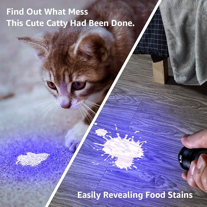 Lighting EVER Black Light Flashlight, Small UV Lights 395nm, Portable Ultraviolet Light Detector for Invisible Ink Pens, Dog Cat Pet Urine Stain, AAA Batteries Included