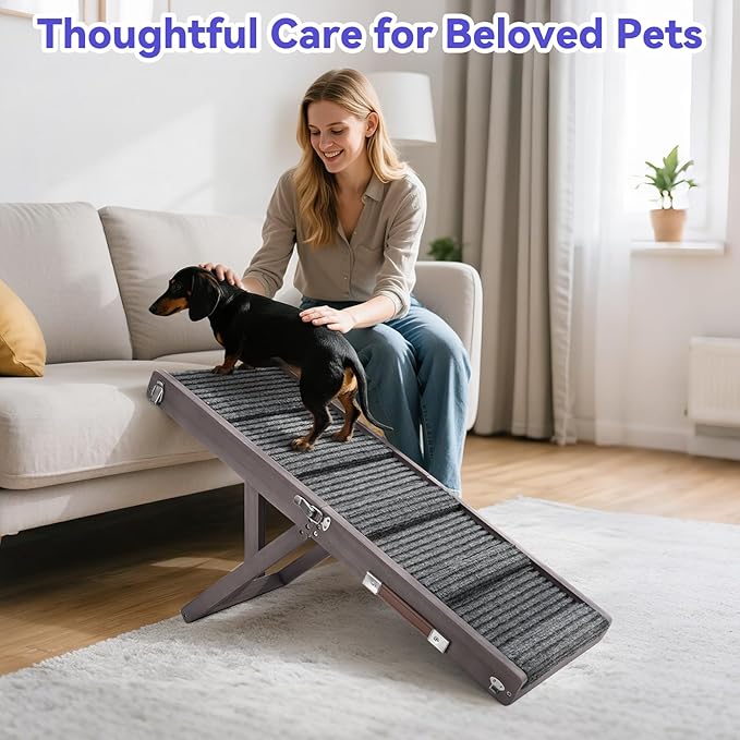 Pawaboo 2026 Upgraded Dog Ramp for Couch, Foldable Small Dog Ramp for Sofa, 4 Adjustable Height from 13'' to 21", Portable Stable Pet Step with Non-Slip Pad, Pet Ramps Use for Couch Stairs,Grey Purple