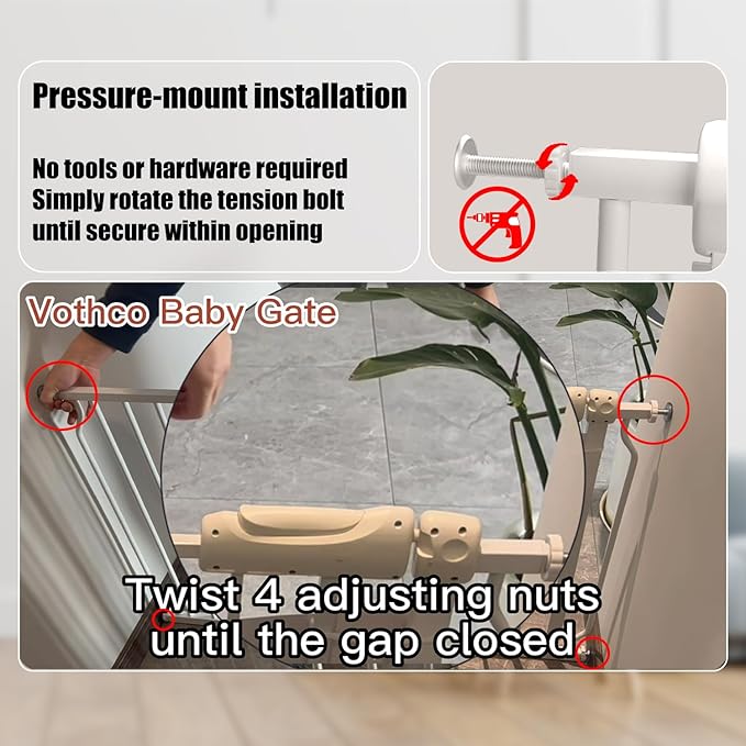 Extra Wide Baby Gate 85.8-104.5 Inch, Pressure Mounted No Drilling, for Stairs & Doorways, Metal White Indoor Safety Gate for Kids and Dogs