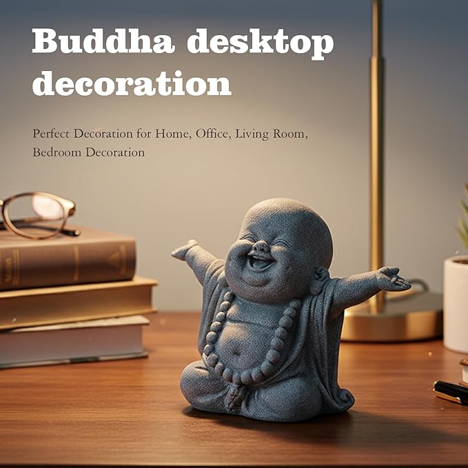 LIYAOLI Sandstone Laughing Buddha Statue for Fish Tank Decorations, Aquarium Decor Ornament, Betta Fish Tank Accessories, Zen Monk Sculpture for Wealth Good Luck Feng Shui, Home Office Car Decoration