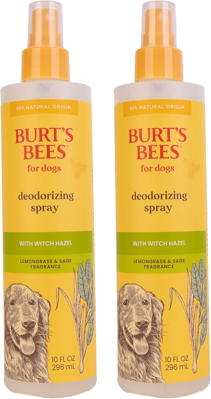 BURT'S BEES FOR PETS Deodorizing Spray for Dogs with With Hazel, Lemongrass and Sage Fragrance, 99% Natural Origin Formulas, Best Waterless Dog Shampoo - Gentle Dry Shampoo for Dogs, 10 oz - 2 Pack