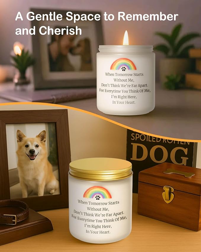 Dog Memorial Gifts for Loss of Dog, Pet Memorial Gifts, Sympathy Gift for Pet Loss with Poem, Rainbow Bridge Remembrance Candle, Passed Away Condolence Present for Pet Lovers, Cat Dog Grief Keepsake