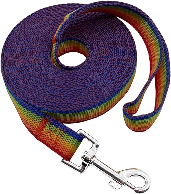 Nylon Training Dog Leash for Small Medium Large Dogs, 15ft 20ft 30ft 50ft Long Leash Dog/Puppy Lead for Obedience Recall Training, Camping (1" x 20ft, Rainbow)