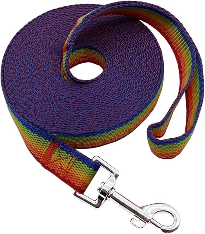Nylon Training Dog Leash for Small Medium Large Dogs, 15ft 20ft 30ft 50ft Long Leash Dog/Puppy Lead for Obedience Recall Training, Camping (1" x 15ft, Rainbow)