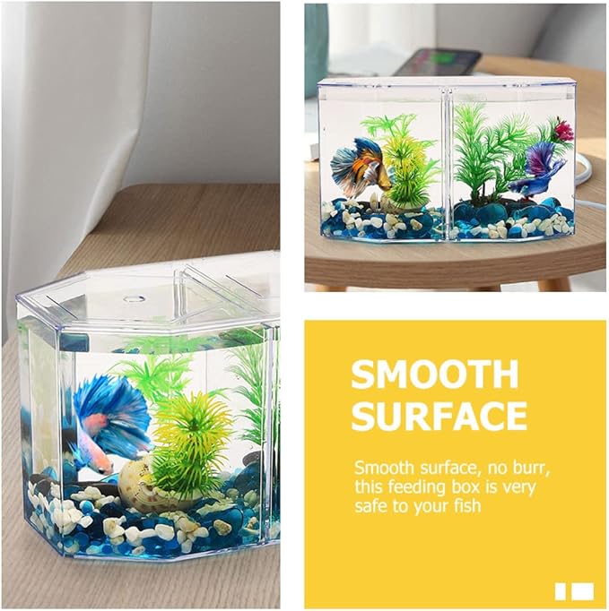 Mipcase 2pcs Transparent Box for Fish Dual Chamber Tank Removable Partition Easy to Clean Aquarium Incubator for Betta Guppy Fish Fry
