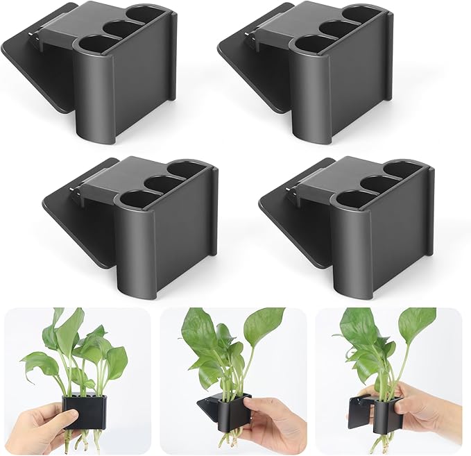3 Holes Upgraded Aquatic Plant Cup Aquarium Plant Holder for Tank,Aquascape Accessories Decorations- Black 4 Pcs