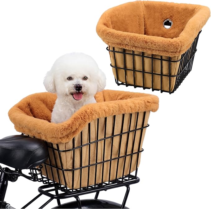 2 Pcs Dog Bicycle Basket Liner Pets Bike Basket Cover Soft and Warm with Durable Canvas Outside Ideal Gift for Pet Lover Easy to Install Comfort Padded Bike Baskets Liner for Dog Carrier