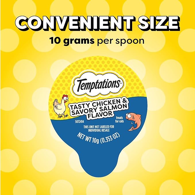 Temptations Lickable Spoons, Soft Lickable Cat Treats, Adult Wet Cat Treats, Tasty Chicken and Savory Salmon Flavor, 4 Spoons, Pack of 12 (48 Total)